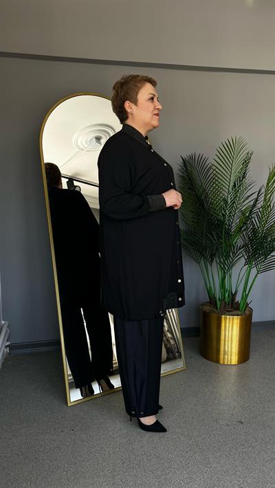 Selma Büyük Beden Pantolonlu Paraşüt Kombinli Örme Takım