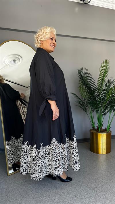 Selma Büyük Beden Paraşüt Nakışlı Elbise