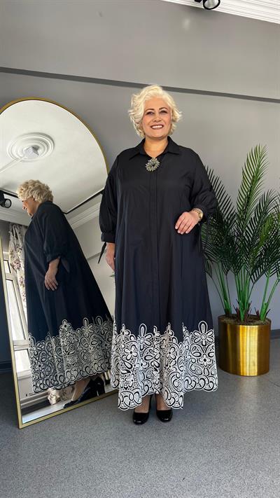 Selma Büyük Beden Paraşüt Nakışlı Elbise