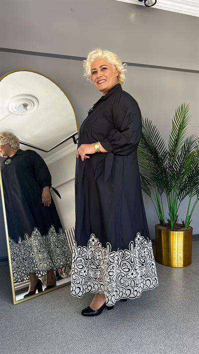 Selma Büyük Beden Paraşüt Nakışlı Elbise