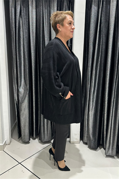 Selma Büyük Beden Parlak Desenli Cepli Triko Hırka