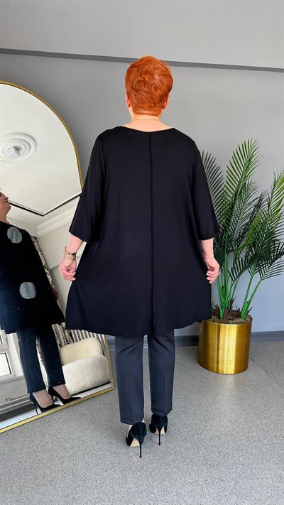 Selma Büyük Beden Parlak Taş Desenli Viskon Tunik