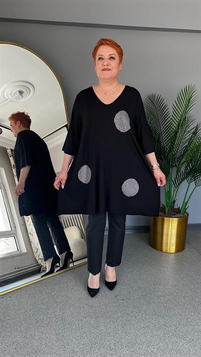 Selma Büyük Beden Parlak Taş Desenli Viskon Tunik