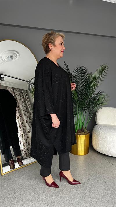 Selma Büyük Beden Parlak Taş İşlemeli Tunik
