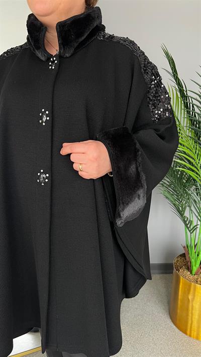 Selma Büyük Beden Parlak Taş İşlemeli Pelerin/Panço