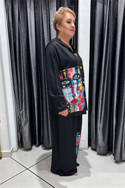 Selma Büyük Beden Patch Detaylı Renkli Desenli Takım