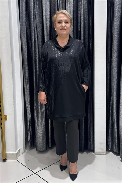 Selma Büyük Beden Payet ve Yaka Detaylı Bluz