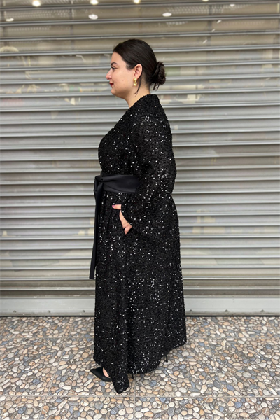 Selma Büyük Beden Payetli Abaya