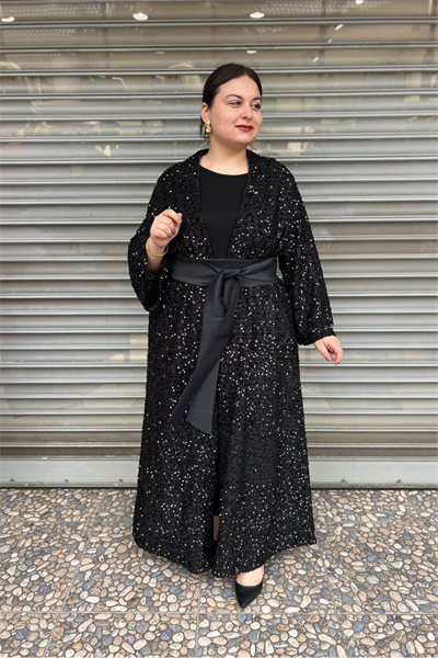 Selma Büyük Beden Payetli Abaya