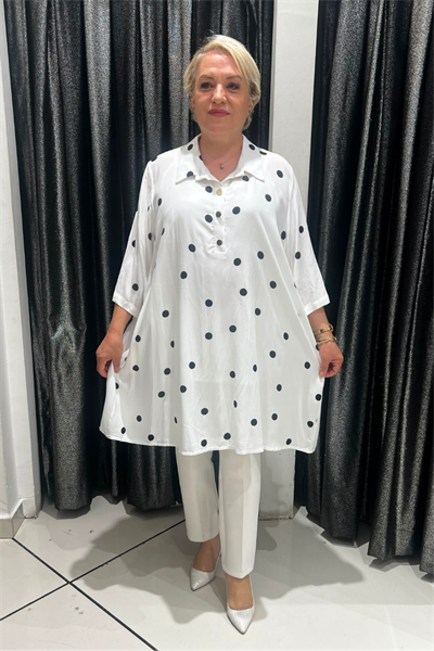 Selma Büyük Beden Puantiye Desenli Rahat Kesim Bluz