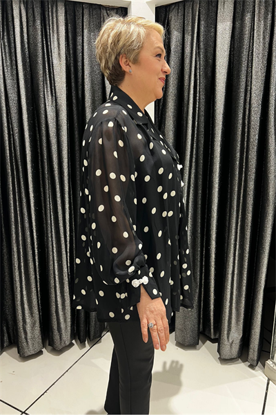 Selma Büyük Beden Puantiyeli Düğme Detaylı Bluz/Gömlek