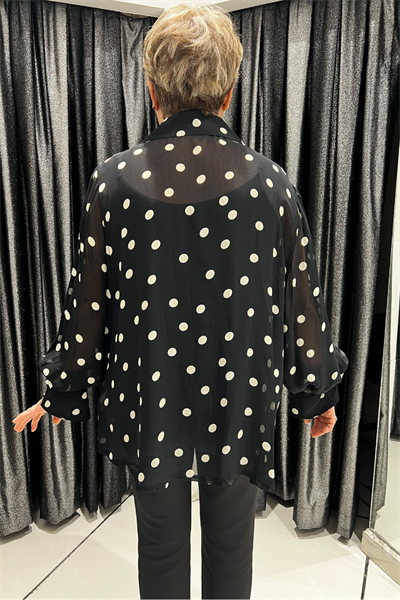 Selma Büyük Beden Puantiyeli Düğme Detaylı Bluz/Gömlek