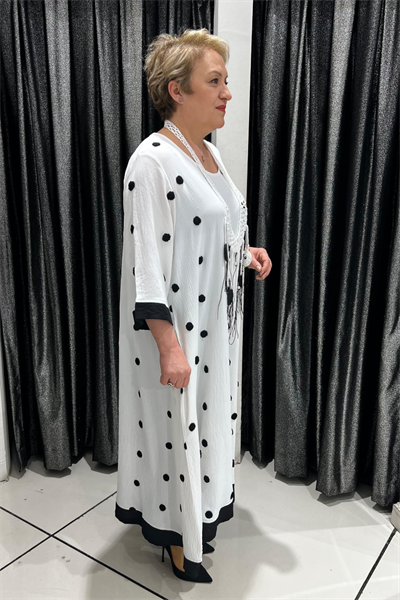 Selma Büyük Beden Puantiyeli Elbise + Hediye Örme Kolye
