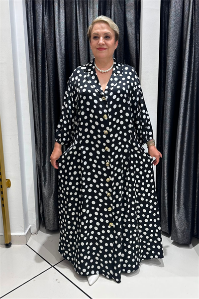 Selma Büyük Beden Puantiyeli Saten Elbise