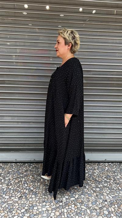 Selma Büyük Beden Puantiyeli Siyah Elbise