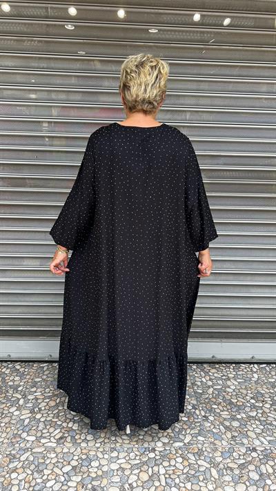 Selma Büyük Beden Puantiyeli Siyah Elbise