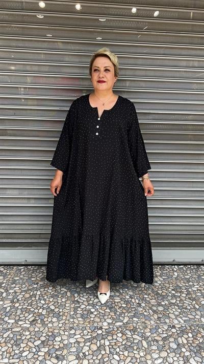 Selma Büyük Beden Puantiyeli Siyah Elbise