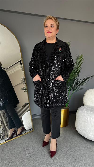 Selma Büyük Beden Pul Payetli Ceket