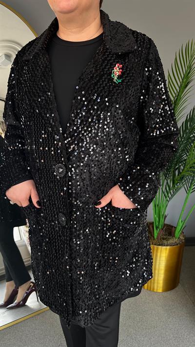 Selma Büyük Beden Pul Payetli Ceket