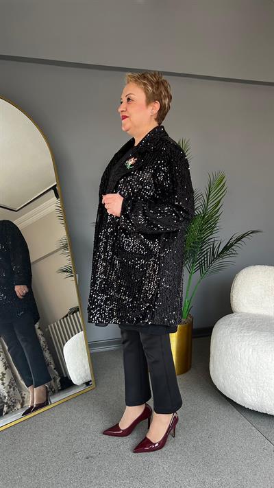 Selma Büyük Beden Pul Payetli Ceket