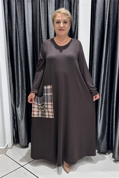 Selma Büyük Beden Rahat Kesim Cep Detaylı Aksesuarlı Elbise
