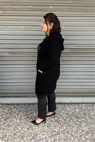 Selma Büyük Beden Rahat Kesim Cepli Kapüşonlu Hırka