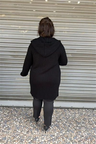 Selma Büyük Beden Rahat Kesim Cepli Kapüşonlu Hırka