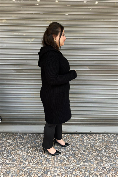 Selma Büyük Beden Rahat Kesim Cepli Kapüşonlu Hırka