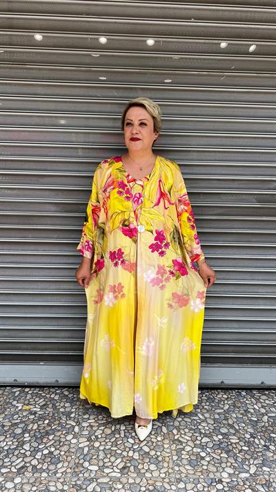 Selma Büyük Beden Rahat Kesim Çiçekli Yazlık Takım