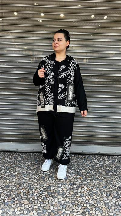 Selma Büyük Beden Rahat Kesim Fermuarlı Tasarım Takım