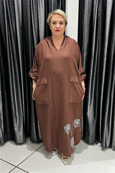 Selma Büyük Beden Rahat Kesim Kapüşonlu Elbise