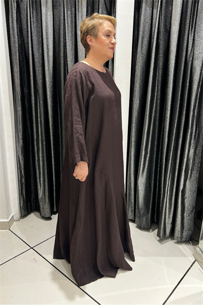 Selma Büyük Beden Rahat Kesim Keten Elbise