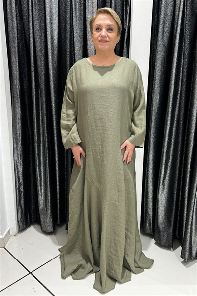 Selma Büyük Beden Rahat Kesim Keten Elbise