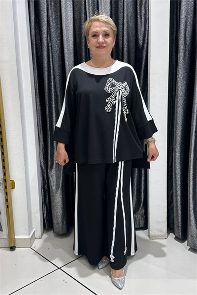 Selma Büyük Beden Rahat Kesim Modern Çelik Kumaş İkili Takım