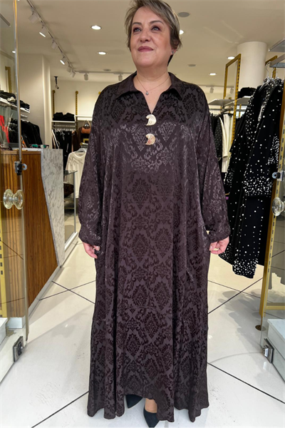 Selma Büyük Beden Rahat Kesim Yaka Detaylı Elbise