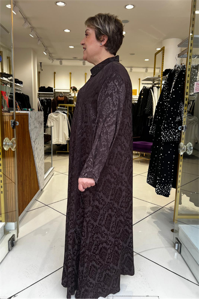 Selma Büyük Beden Rahat Kesim Yaka Detaylı Elbise