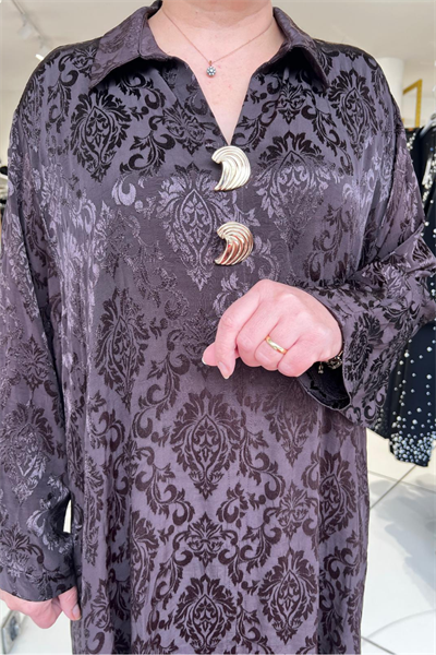 Selma Büyük Beden Rahat Kesim Yaka Detaylı Elbise