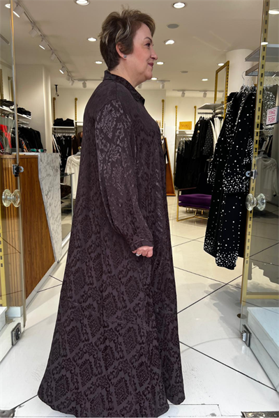 Selma Büyük Beden Rahat Kesim Yaka Detaylı Elbise