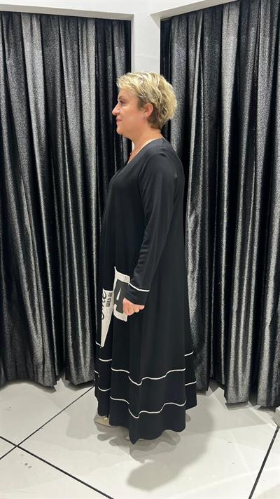 Selma Büyük Beden Rahat Kesim Yazılı Elbise