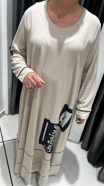 Selma Büyük Beden Rahat Kesim Yazılı Elbise