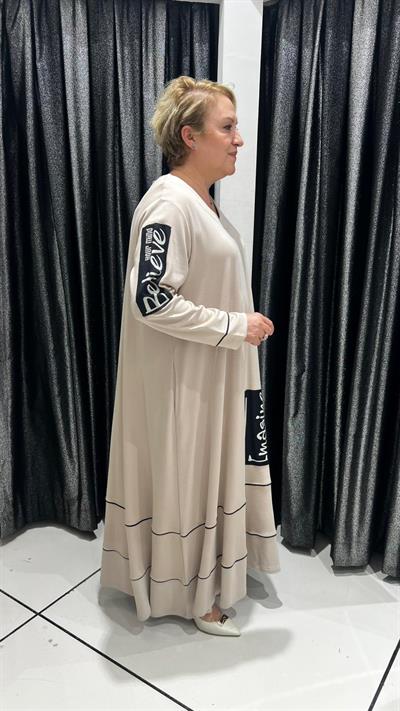 Selma Büyük Beden Rahat Kesim Yazılı Elbise