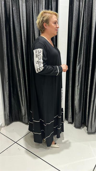 Selma Büyük Beden Rahat Kesim Yazılı Elbise