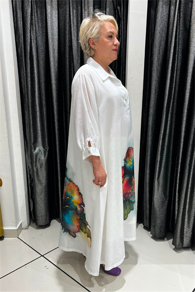 Selma Büyük Beden Renkli Çiçek Baskılı Askılı İçlikli Elbise