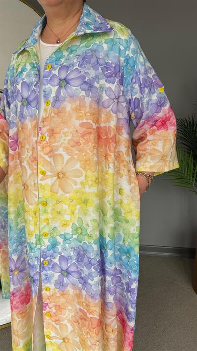 Selma Büyük Beden Renkli Çiçek Desenli Kap/Elbise