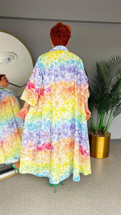 Selma Büyük Beden Renkli Çiçek Desenli Kap/Elbise