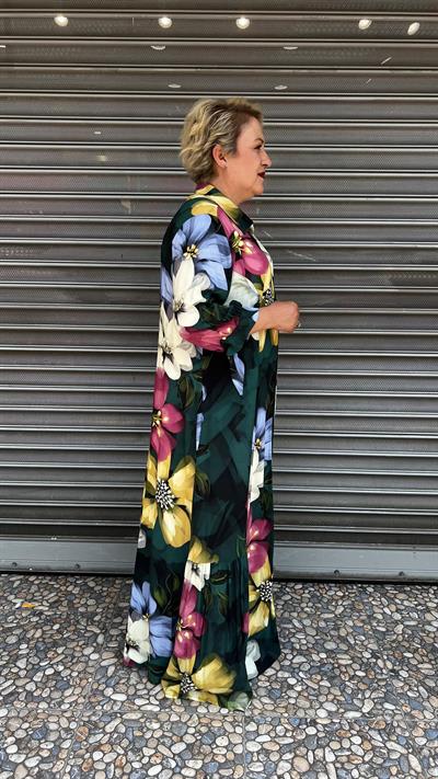 Selma Büyük Beden Renkli Çiçekli Elbise