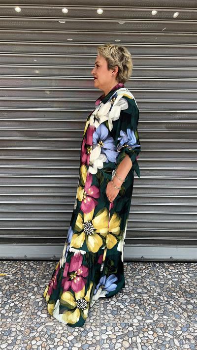 Selma Büyük Beden Renkli Çiçekli Elbise