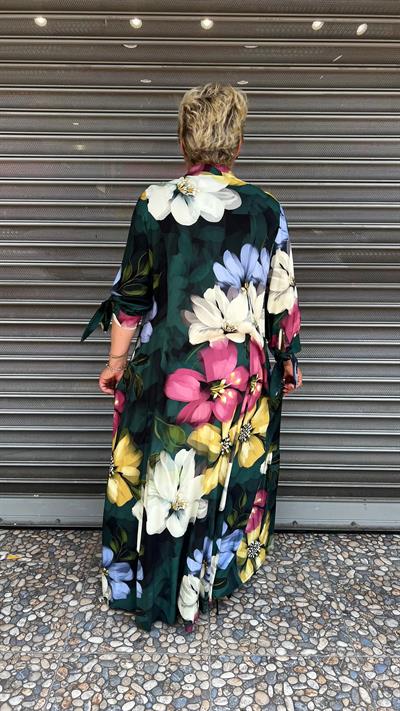 Selma Büyük Beden Renkli Çiçekli Elbise