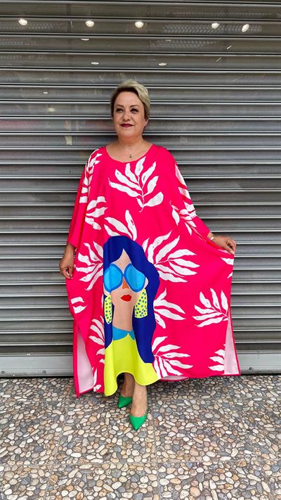 Selma Büyük Beden Renkli Desenli Elbise