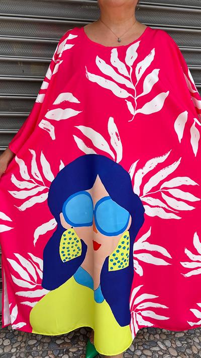 Selma Büyük Beden Renkli Desenli Elbise